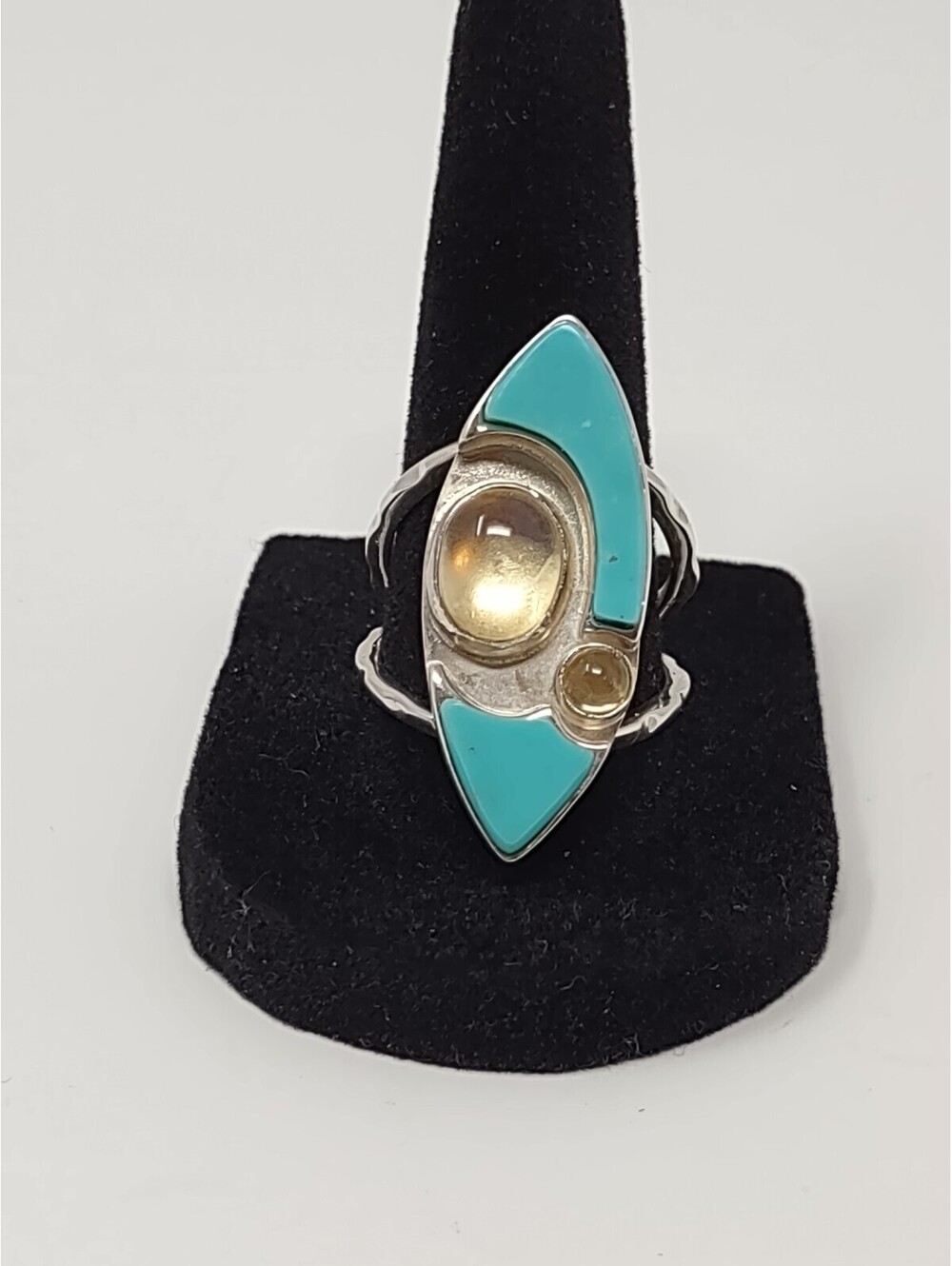 Jay King DTR Sterling 925 Turquoise Yellow Quartz Ring Sz 8